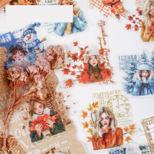 16 Sheets/pack Self-adhesive PET Sticker Pack Winter Warmth Series Winter Girls Character Theme Stickers