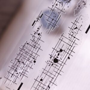 Noir Grid PET Tape – Abstract Black Ink Design | 1M Length × 3cm Width