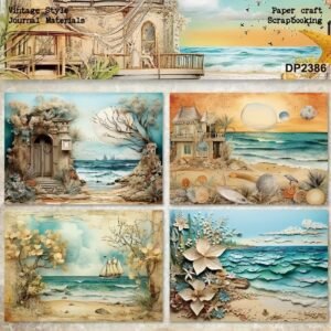 8 Large Size Summer Wind Beach of Boat Ocean Patterns Background Paper for Scrapbooking Supplies