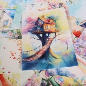 32pieces Vintage1950s Rainbow Fantasy with Colorful Floral and Rainbow DIY Scrapbook Decorative Paper