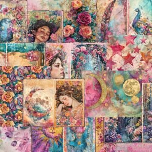 16pcs Background Paper and 74Stickers Rainbow Clouds Scrapbook Paper Set for Scrapbooking Supplies