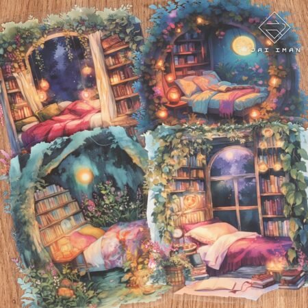 12sheets Die-cut PET Transparent Large Size Watercolor Fantasy Nook Self-adhesive Landscaping Sticker