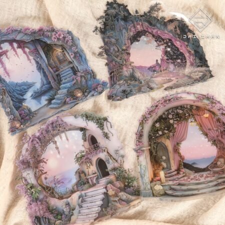 10sheets DIY Large Size Die-cut PET Watercolor Cave Self-adhesive Scrapbook Decorative Stickers